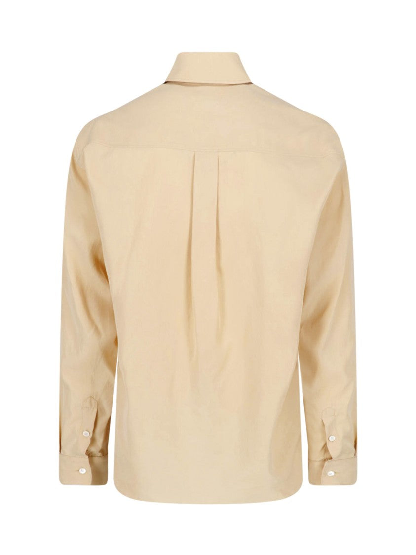Lemaire Cream Long-Sleeve Silk Shirt
