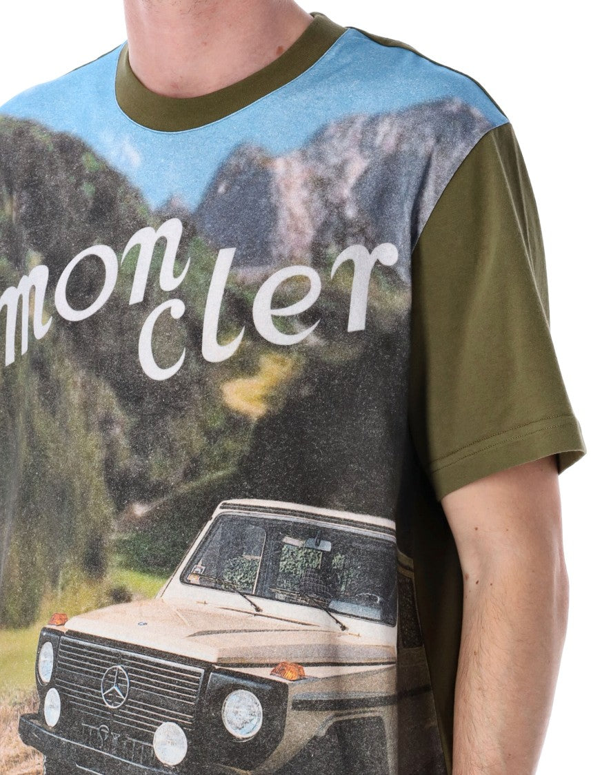 Moncler Genius Olive Green Printed Cotton T-Shirt