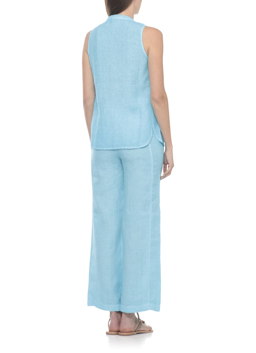 120% Lino Light Blue Cut-Out Linen Tank Top