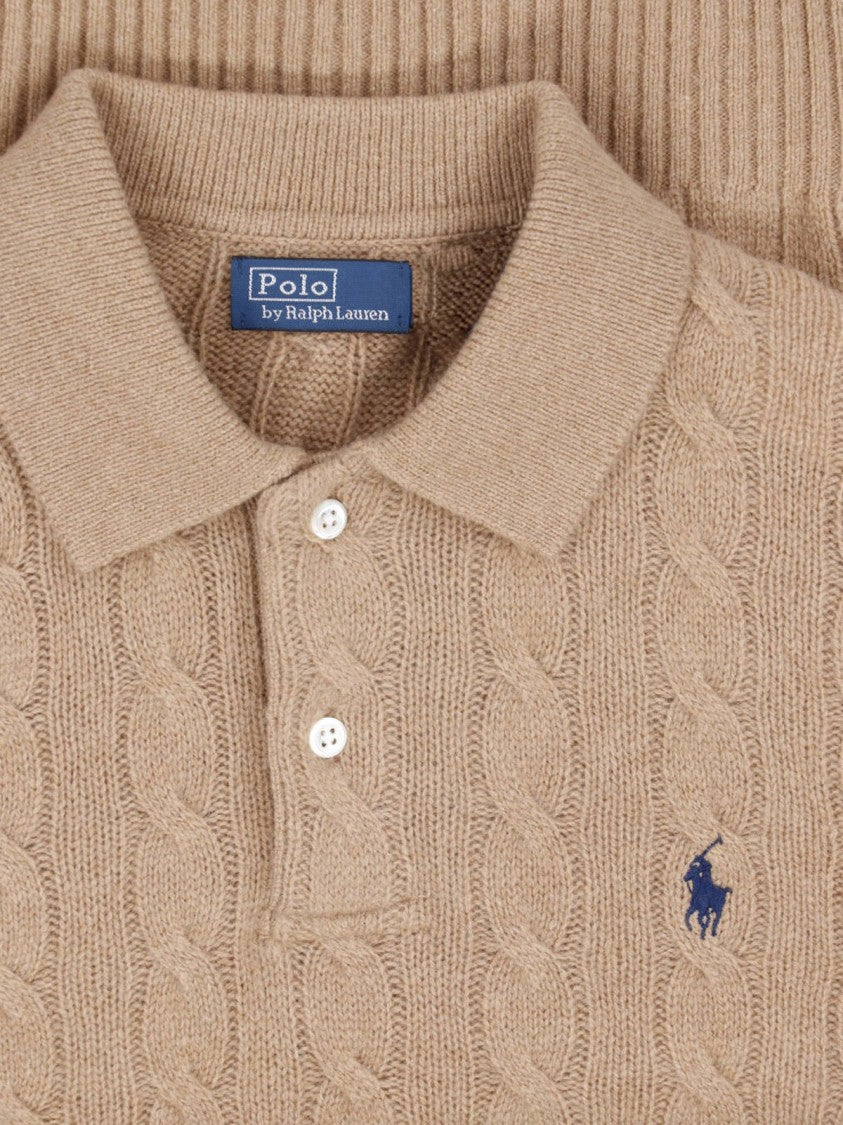 Polo Ralph Lauren Beige Wool-Cashmere Embroidered Logo Polo Shirt