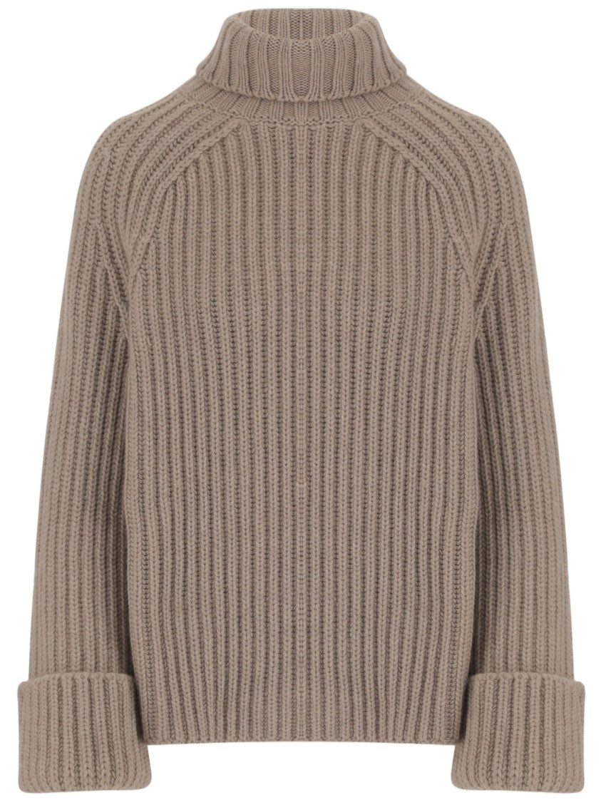 Malo Beige Ribbed Cashmere Turtleneck