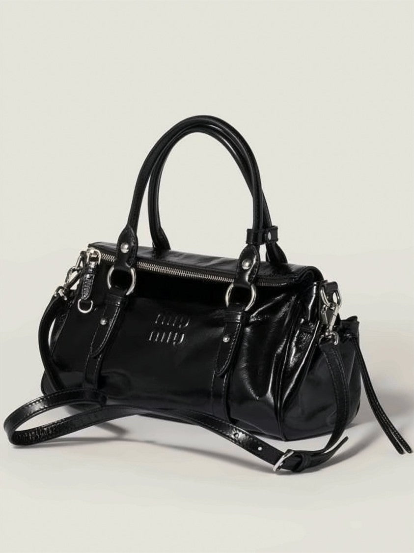 Miu Miu Elongated Calf Leather Shoulder Bag With Accented Drawstring Details