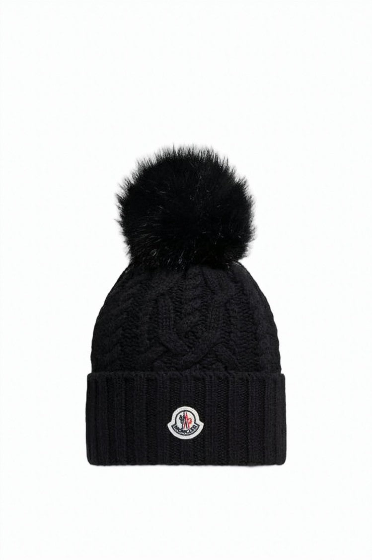 Moncler Knitted Cashmere-Blend Beanie With Fluffy Pom-Pom And Ribbed Cuff