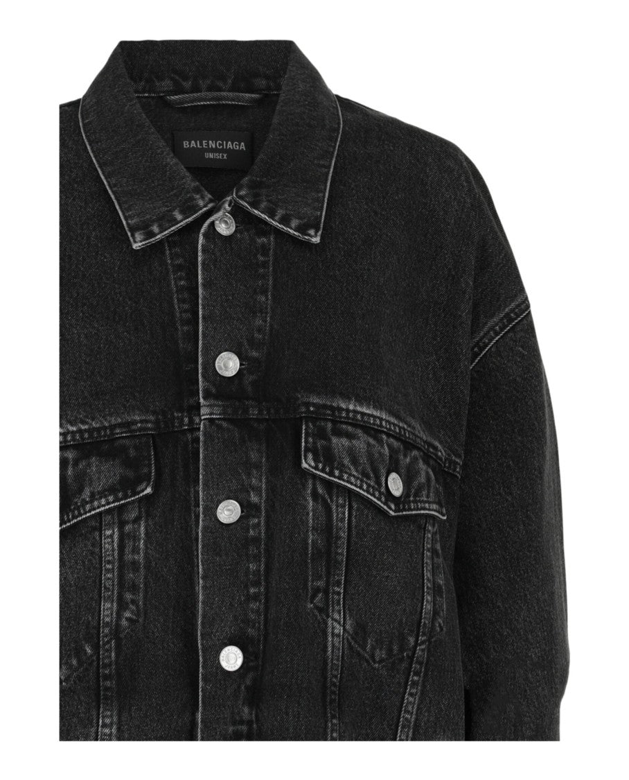 Balenciaga Vintage Wash Denim Jacket With Strass Logo Detail