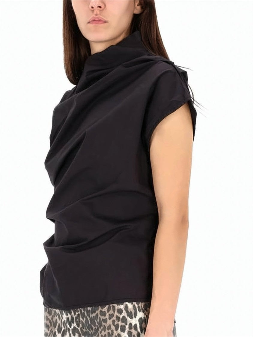 Ganni Draped Neckline Black Sleeveless Top