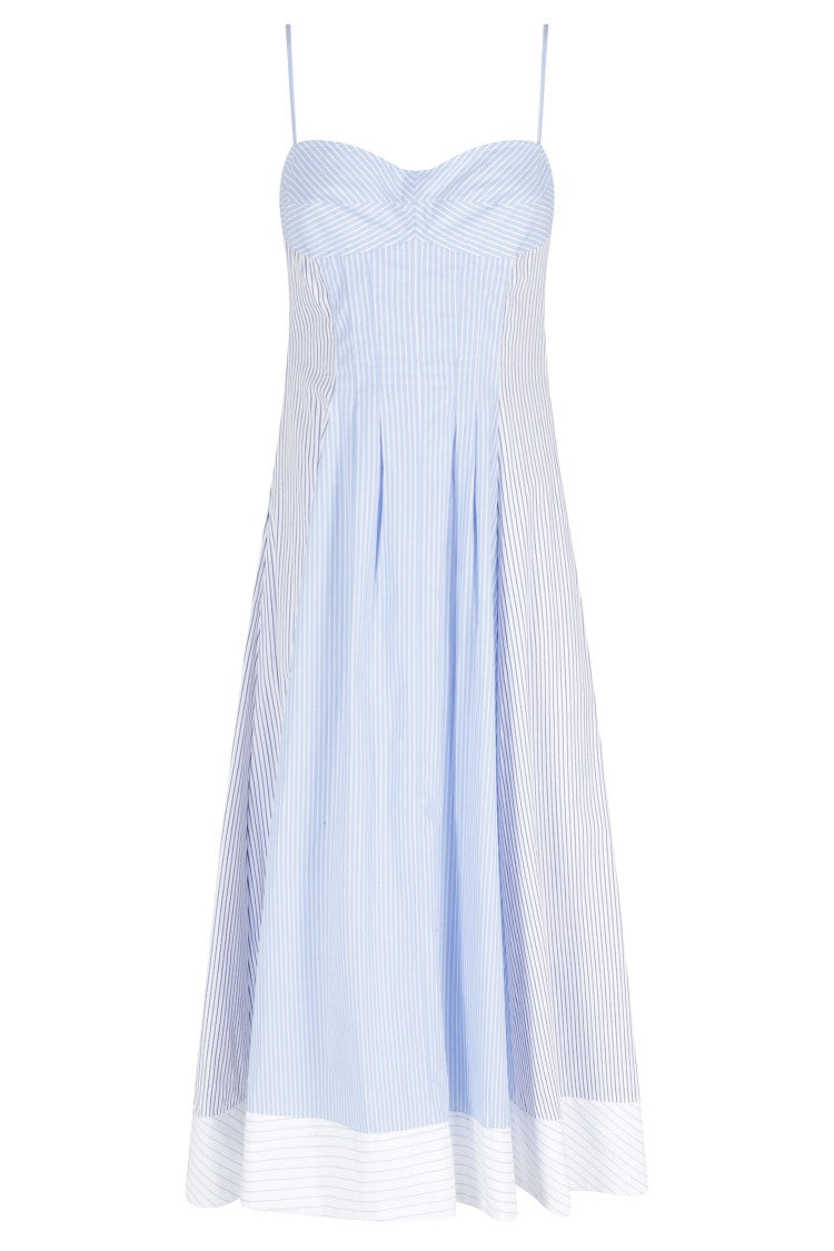 Simkhai Light Blue Chamberlain Striped Sweetheart Cotton Midi Dress
