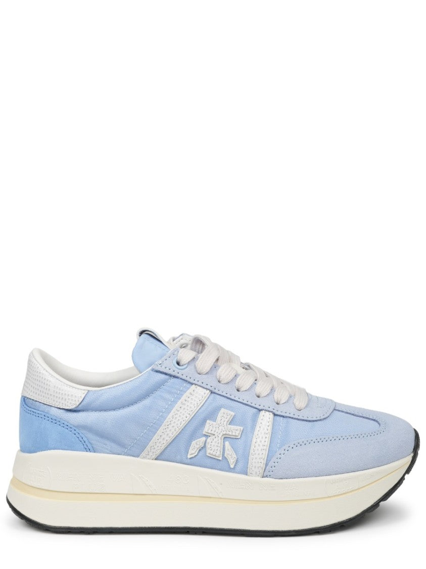Premiata Soft Blue Sneakers With Distinctive Logo And Contrasting Outsole