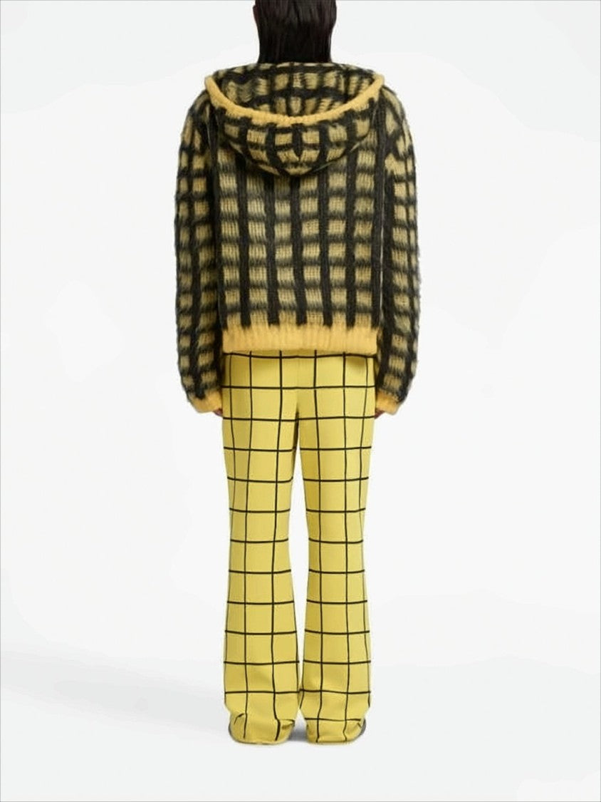 Marni Fuzzy Hooded Jacket With Bold Checkered Pattern