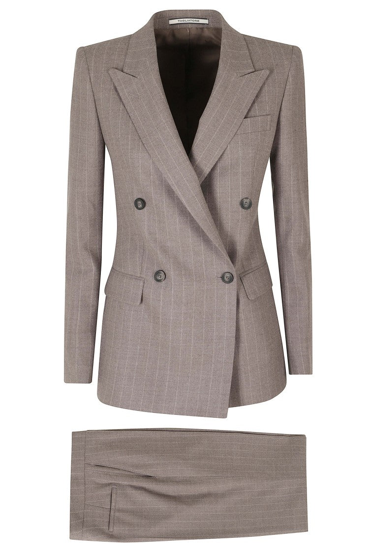 Tagliatore Tobacco Double-Breasted Padded Shoulders Wool-Blend Suit