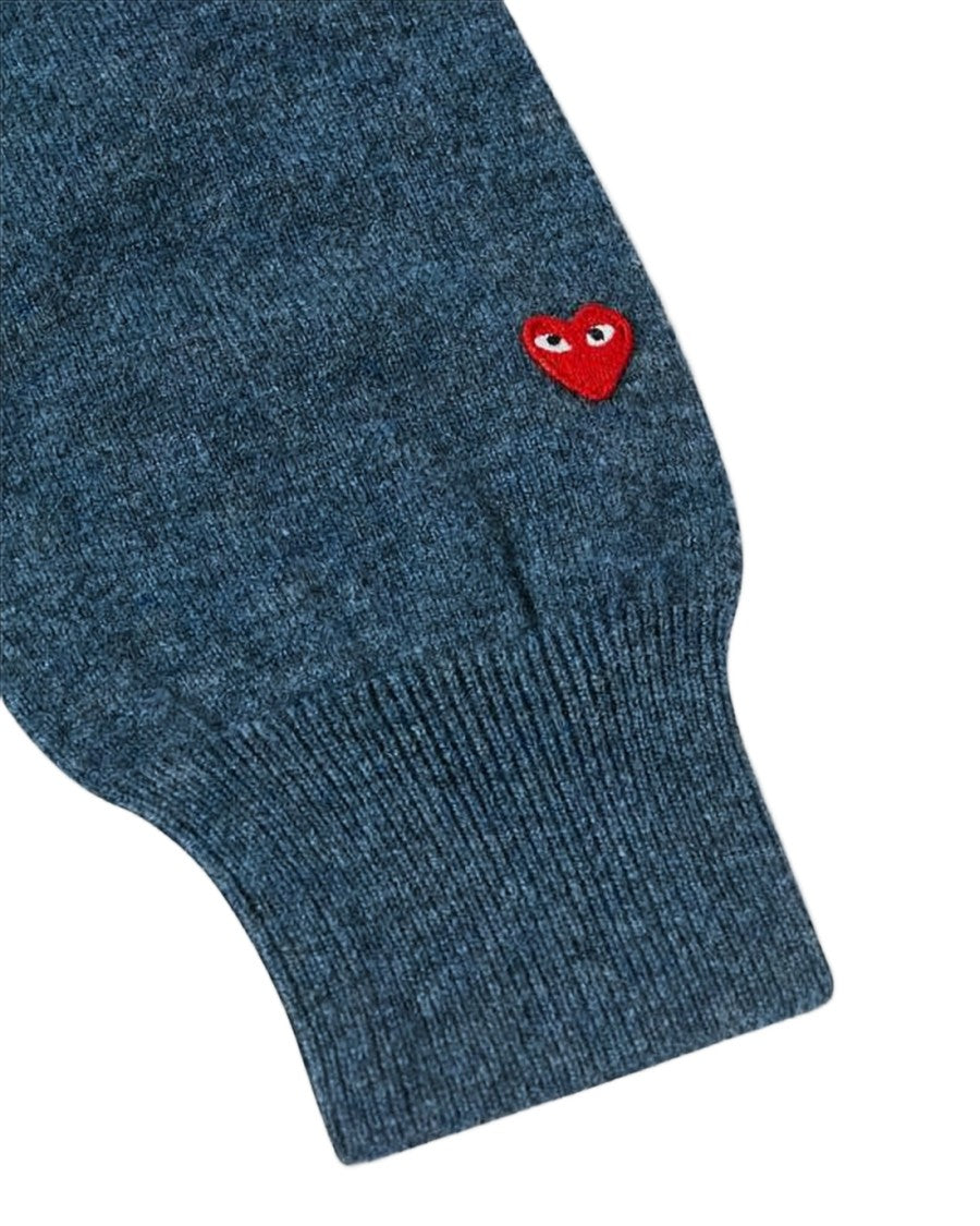 Comme Des Garçons Heathered Blue Wool Sweater With V-Neck