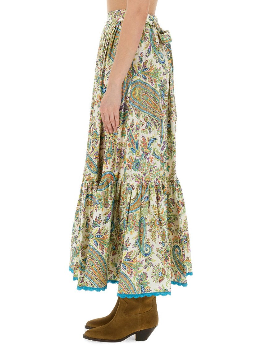 Etro Tiered Paisley Print Long Skirt With Ruffled Hems