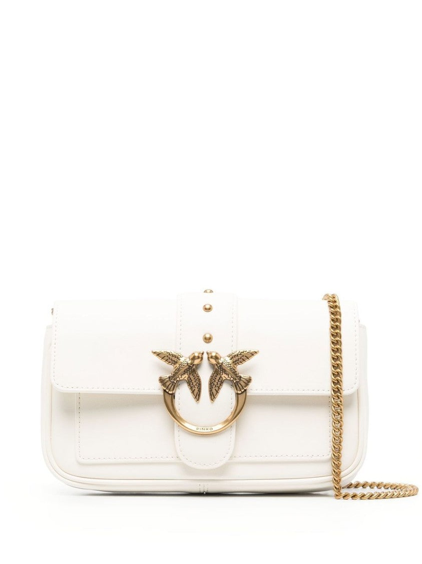 Pinko Silky White Leather Shoulder Bag