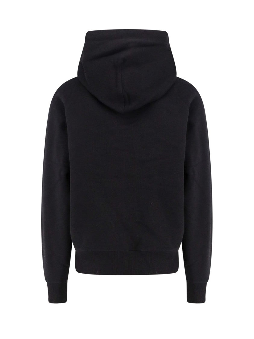Ami Paris Classic Black Hoodie With Relaxed Fit And Embroidered Logo