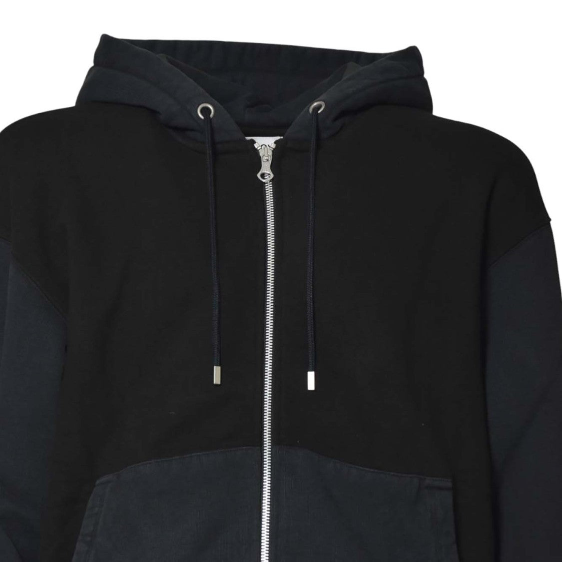 Our Legacy Color Block Black Zip-Up Hoodie With Drawstring Hood