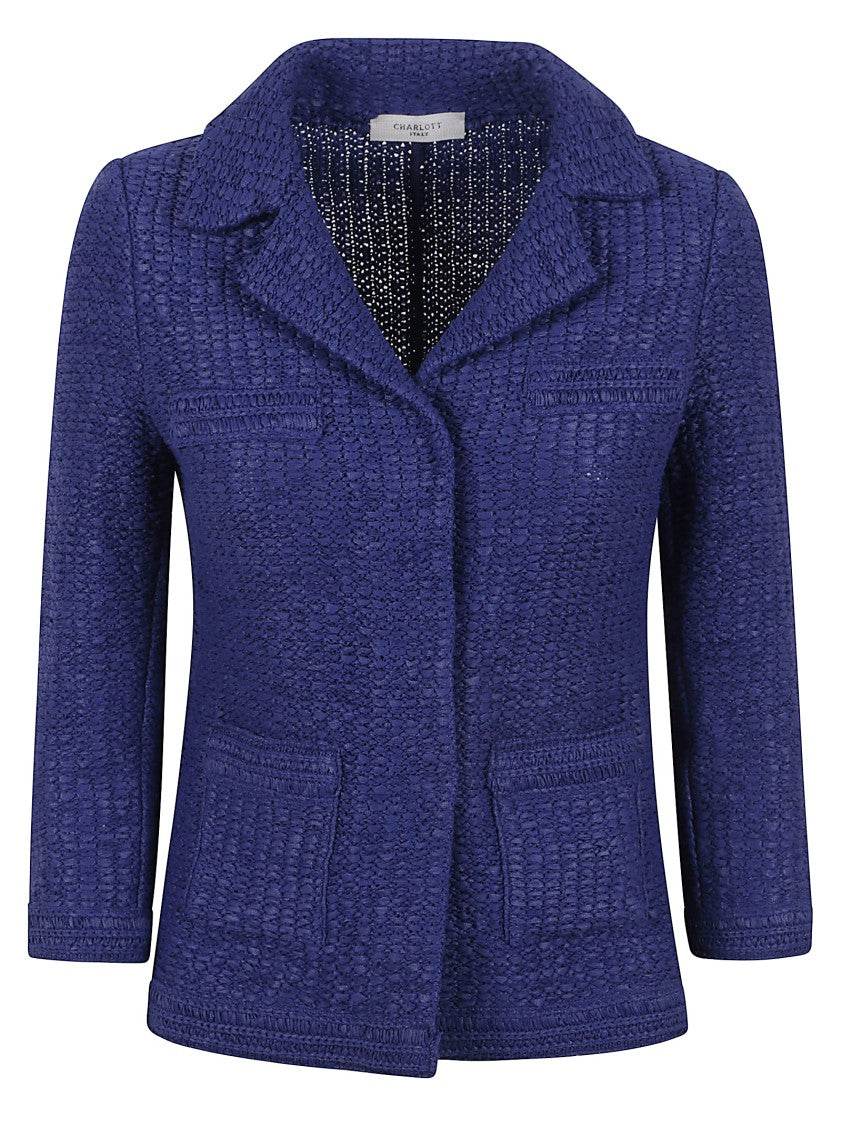 Charlott Textured Blue Jacket With Classic Collar