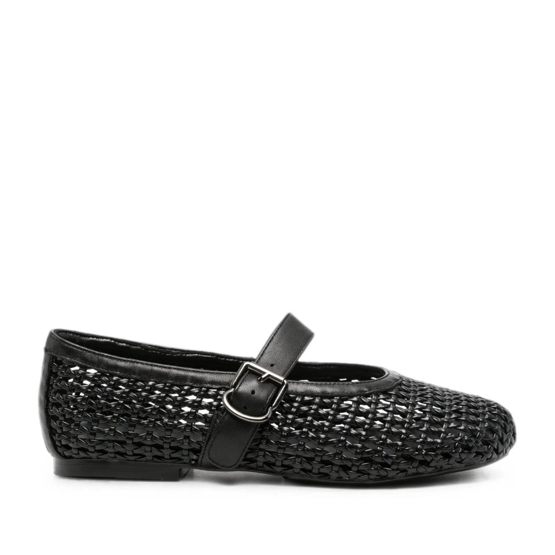 Adrianna Feretti Black Woven Glossy Adjustable Strap Leather Flats
