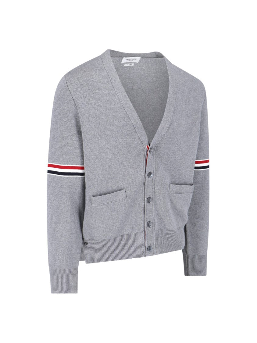 Thom Browne Tricolor Grosgrain Band Cardigan With V-Neck