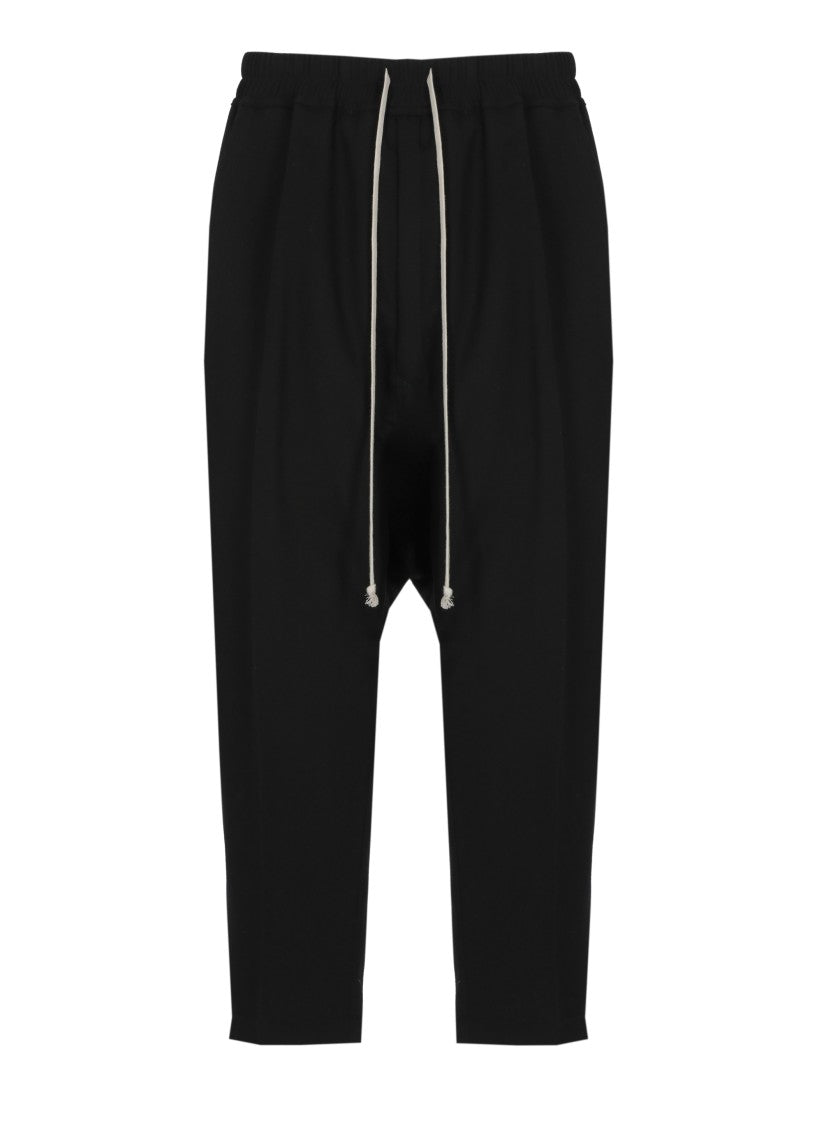 Rick Owens Black Wool Drawstring Formal Pants