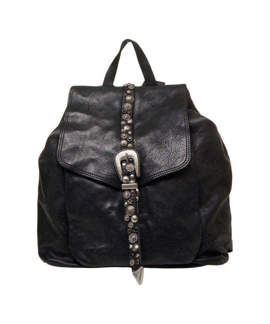 Campomaggi Leather Backpack With Decorative Studded Strap And Buckle