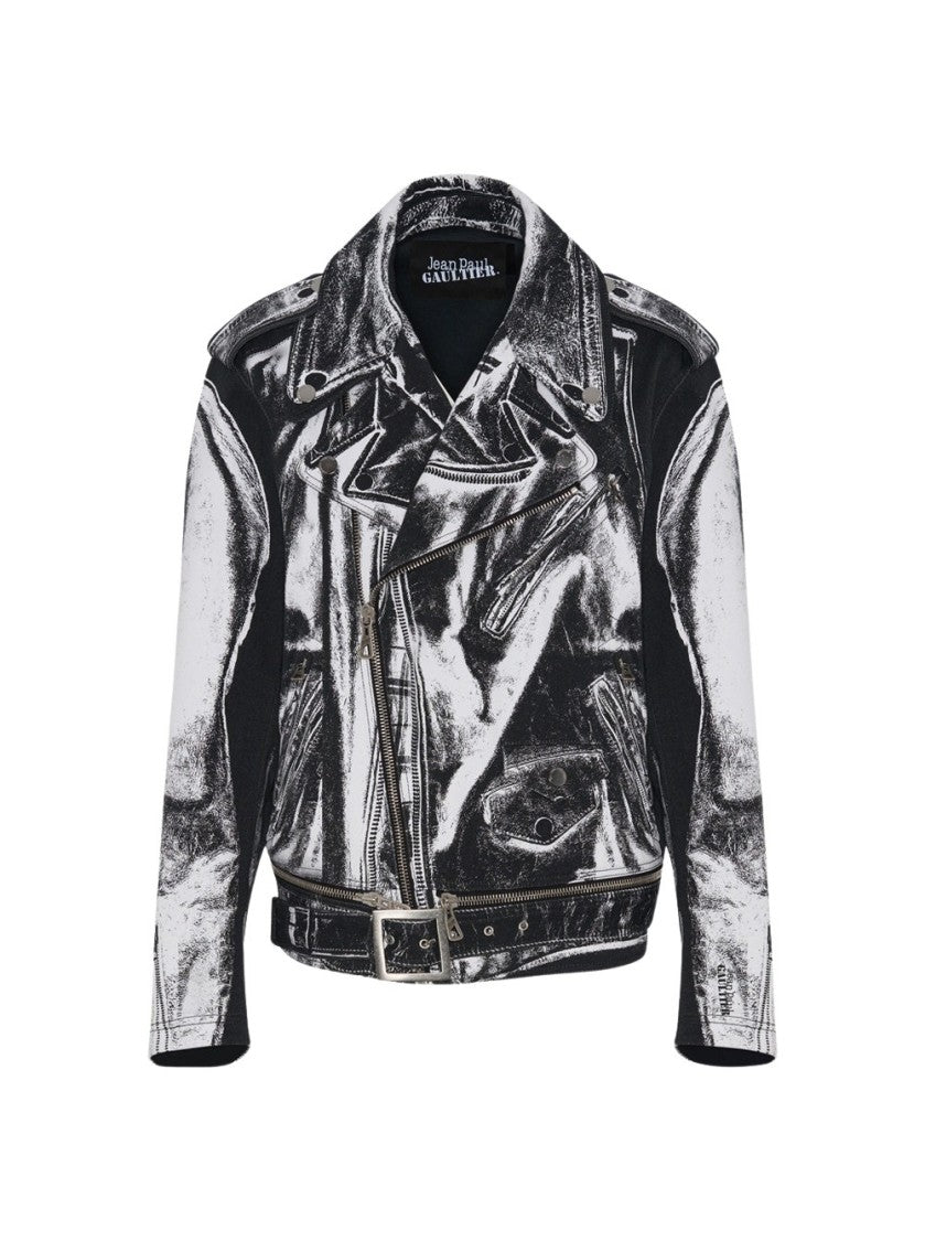 Jean Paul Gaultier Trompe-Lâoeil Perfecto Cotton Canvas Jacket Black And White
