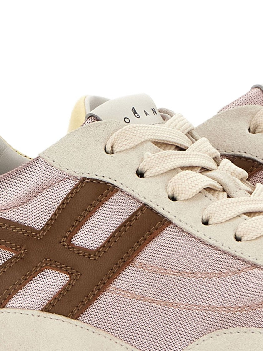 Hogan Pink Silk And Nylon Lace Sneakers