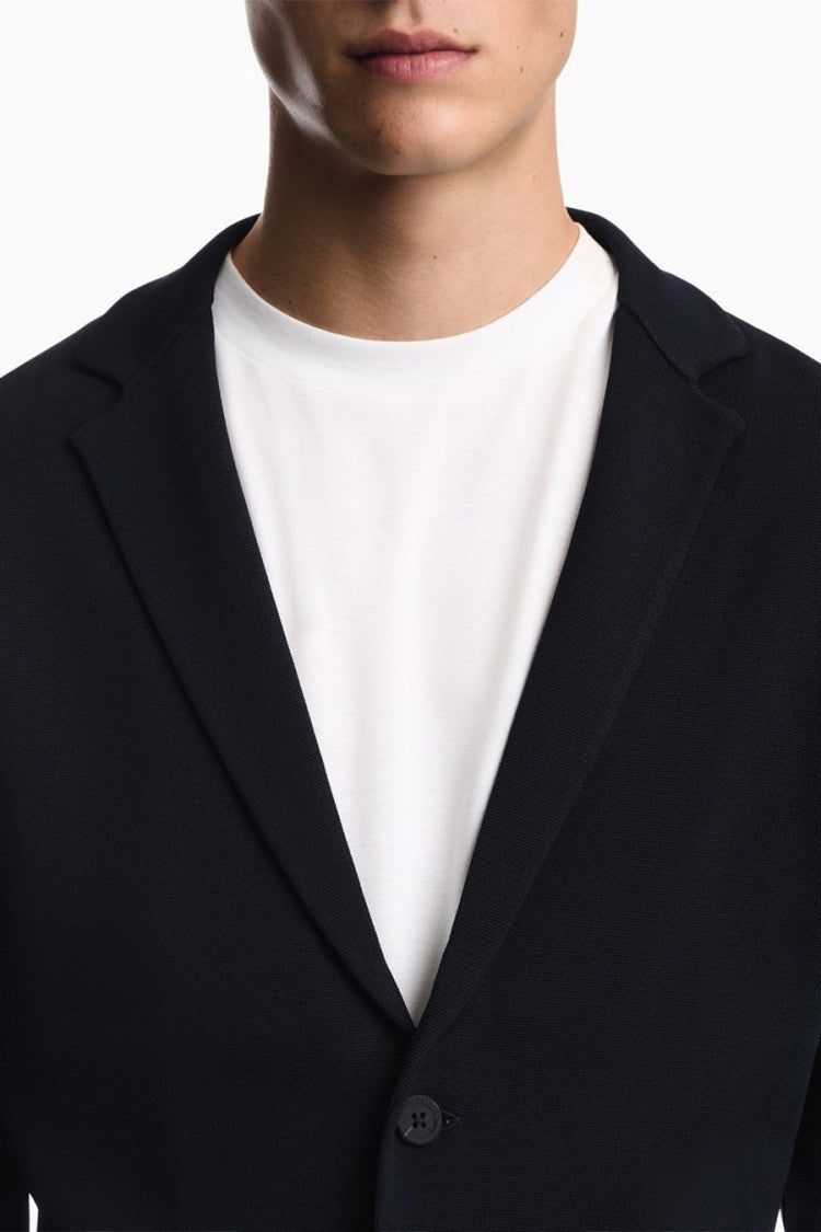 Emporio Armani Navy Two-Button Patch Pocket Viscose-Blend Blazer