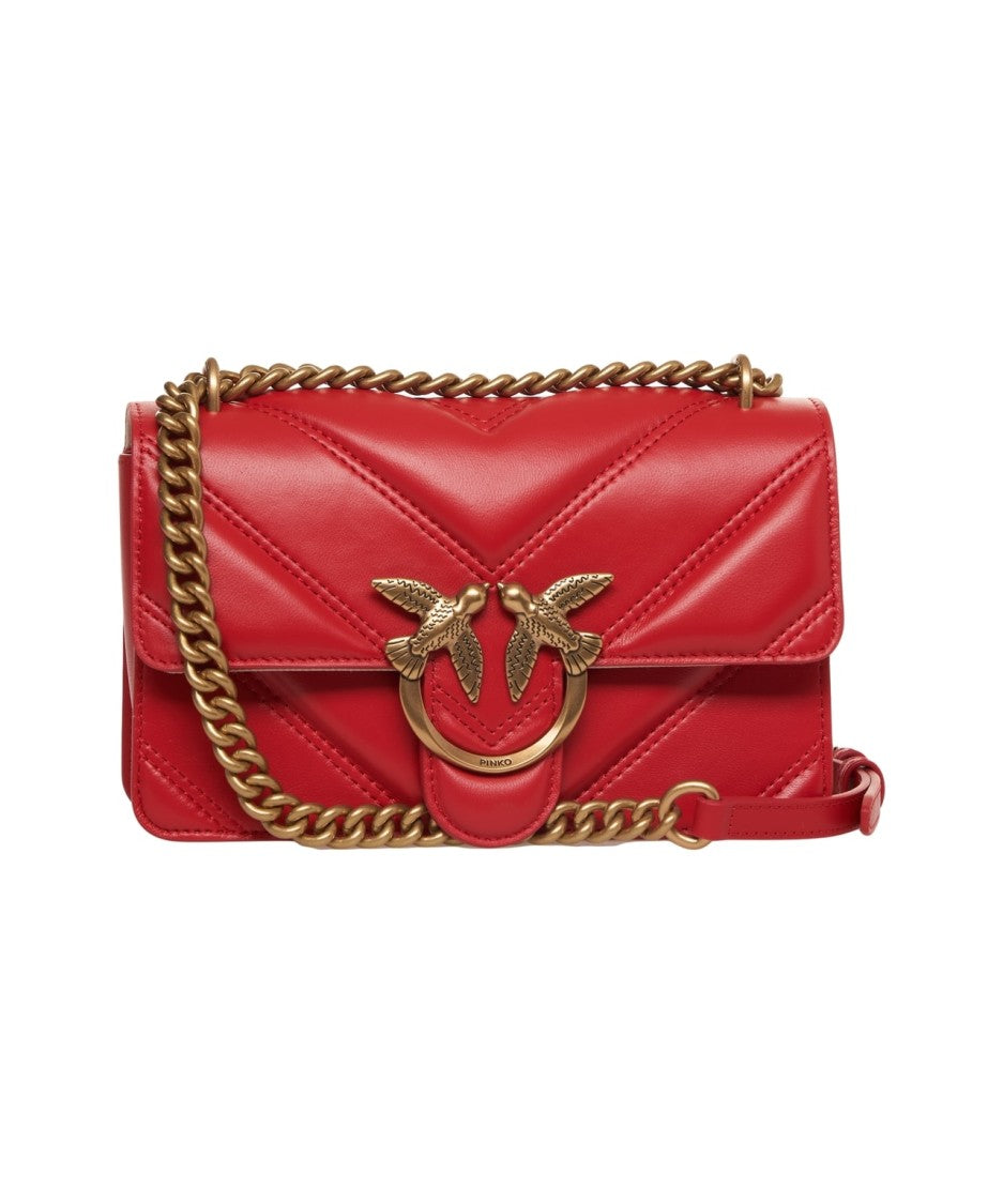 Pinko Quilted Red Leather Mini Love Shoulder Bag