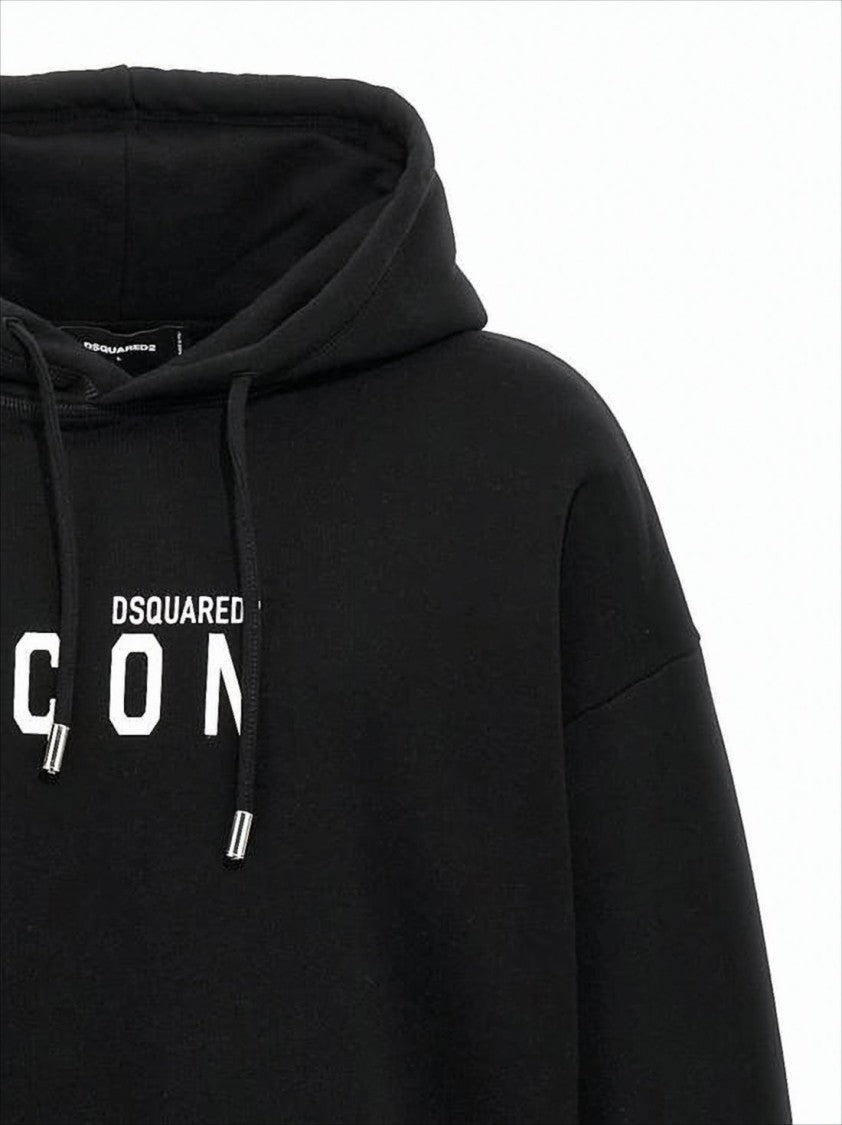 Dsquared2 Relaxed Fit Black Hoodie With Graphic Text And Kangaroo Pocket