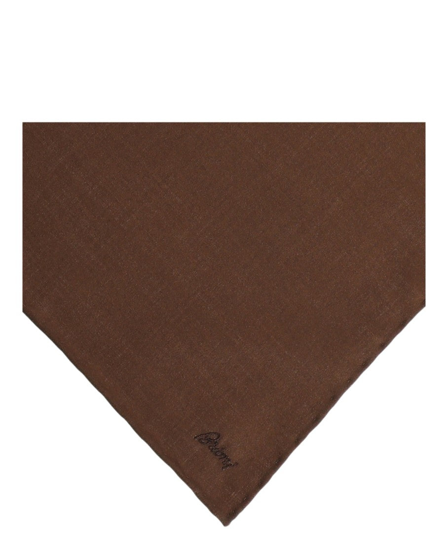 Brioni Hand Rolled Cashmere Pocket Square With Embroidered Branding