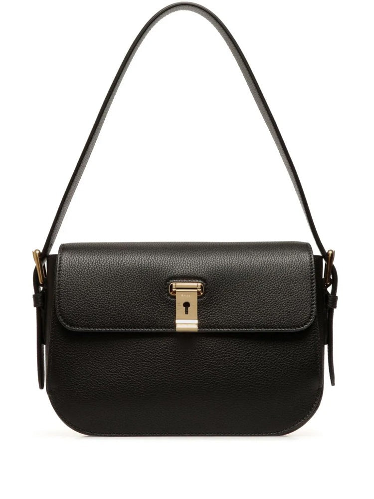 Bally Textured Cow Leather Shoulder Bag With Gold-Tone Lock Closure