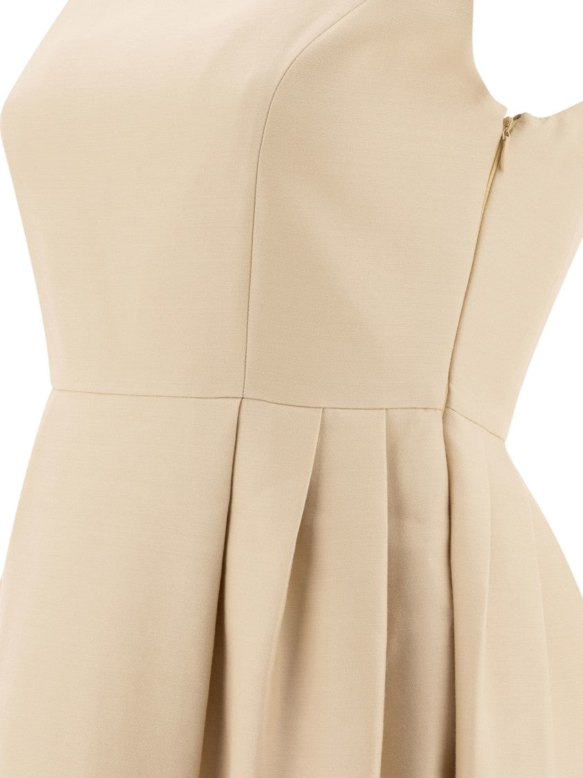 Sandbeige Fitted Dress With Square Neckline