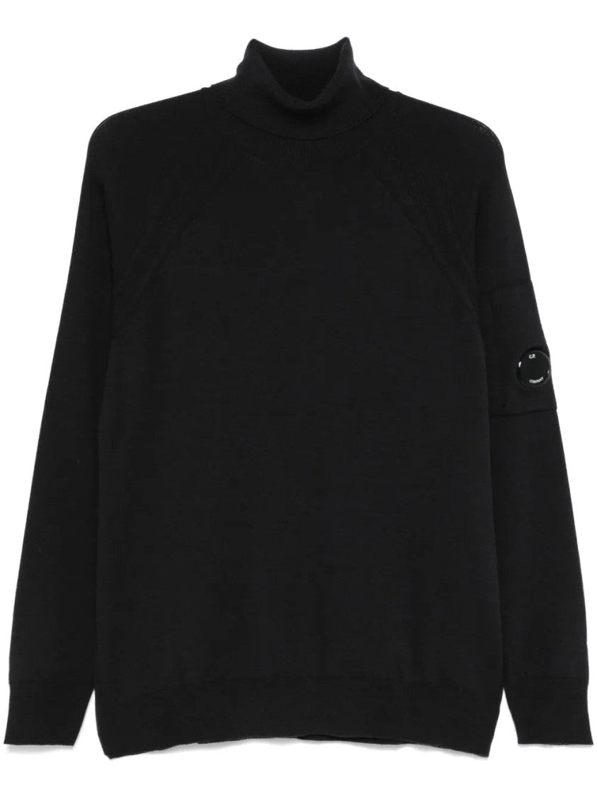 C.P. Company Black Turtleneck Sweater With Subtle Logo Detail