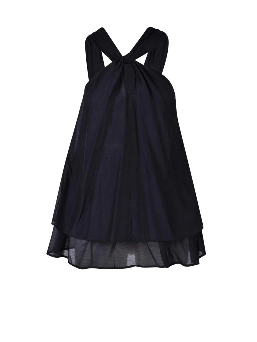 Attic And Barn Black Keyhole Back Sleeveless Cotton-Silk Top