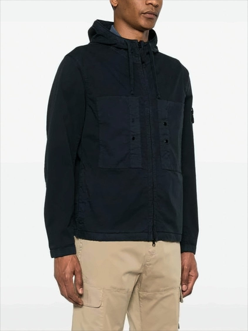 Stone Island Minimalist Black Hooded Jacket With Dual Chest Pockets