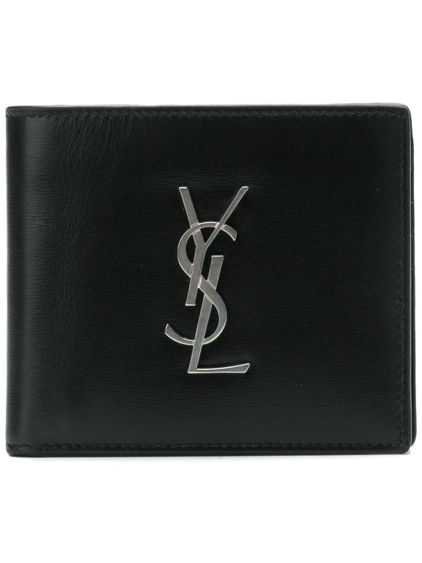 Saint Laurent East/West Monogram Wallet In Black Leather