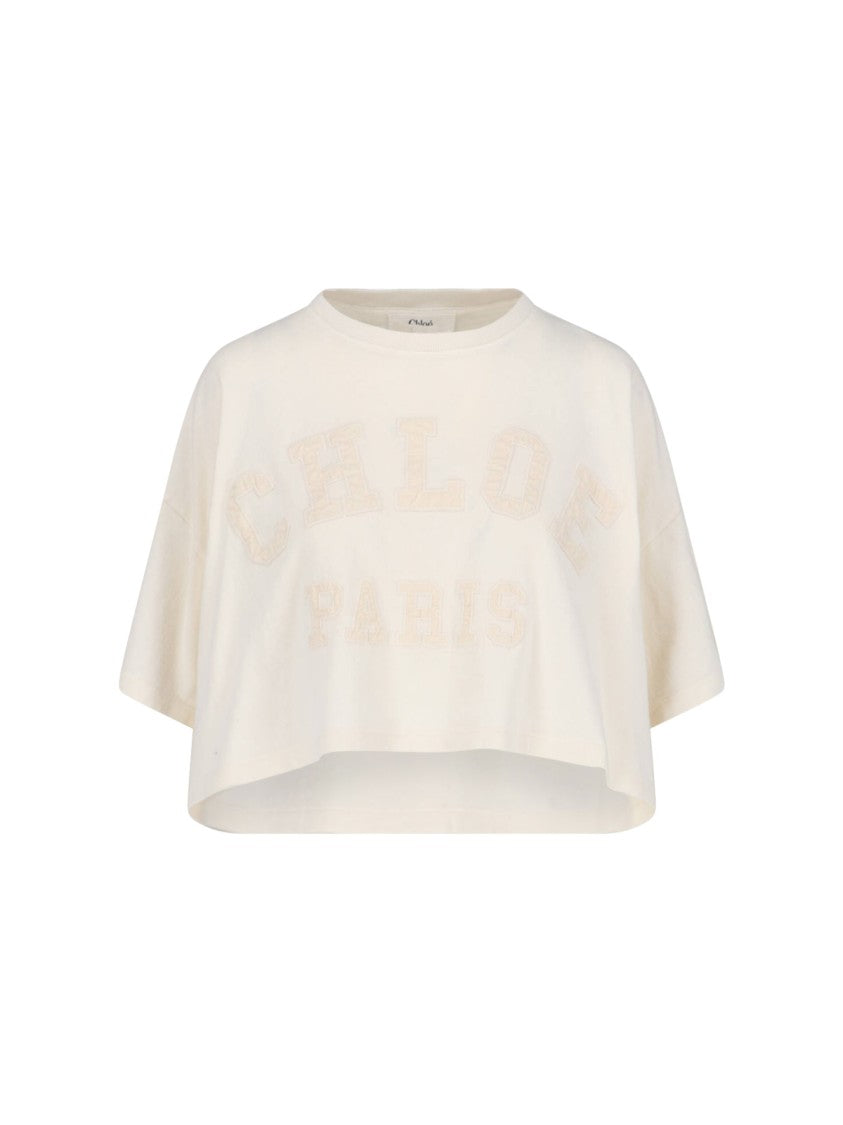 Chloé Cropped Logo T-Shirt – Off-White