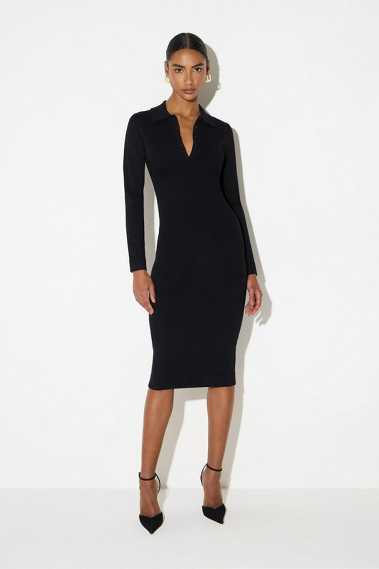Elisabetta Franchi Black Viscose-Polyester Blend Point-Collar Polo Dress