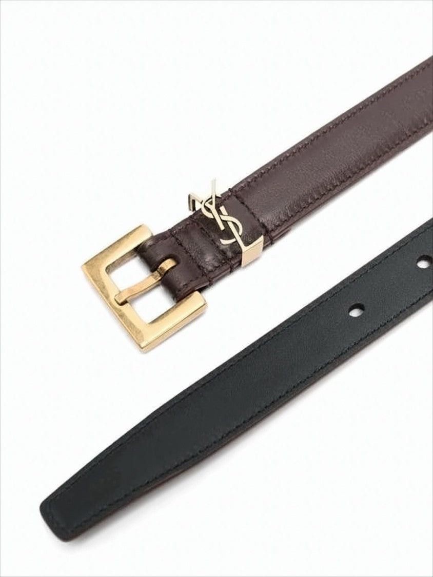 Saint Laurent Regular-Width Calf Leather Belt With Gold Buckle