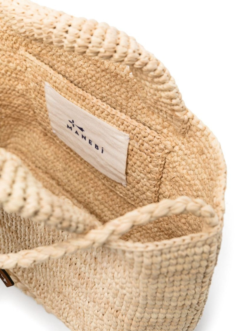 Manebi Textured Woven Beige Shoulder Bag