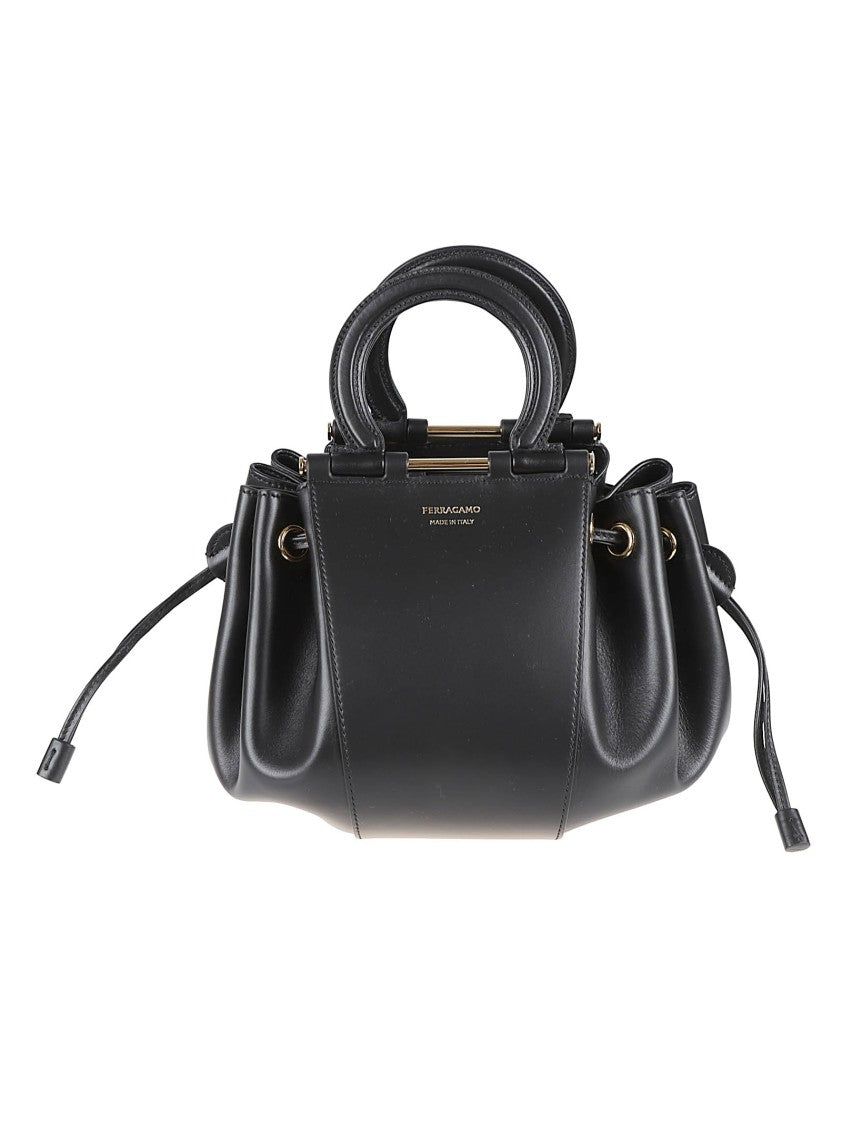 Ferragamo Structured Calf Leather Handbag With Ruched Design