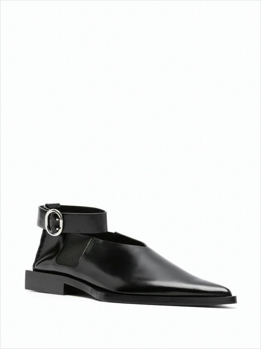 Jil Sander Pointed-Toe Leather Flats With Ankle Strap