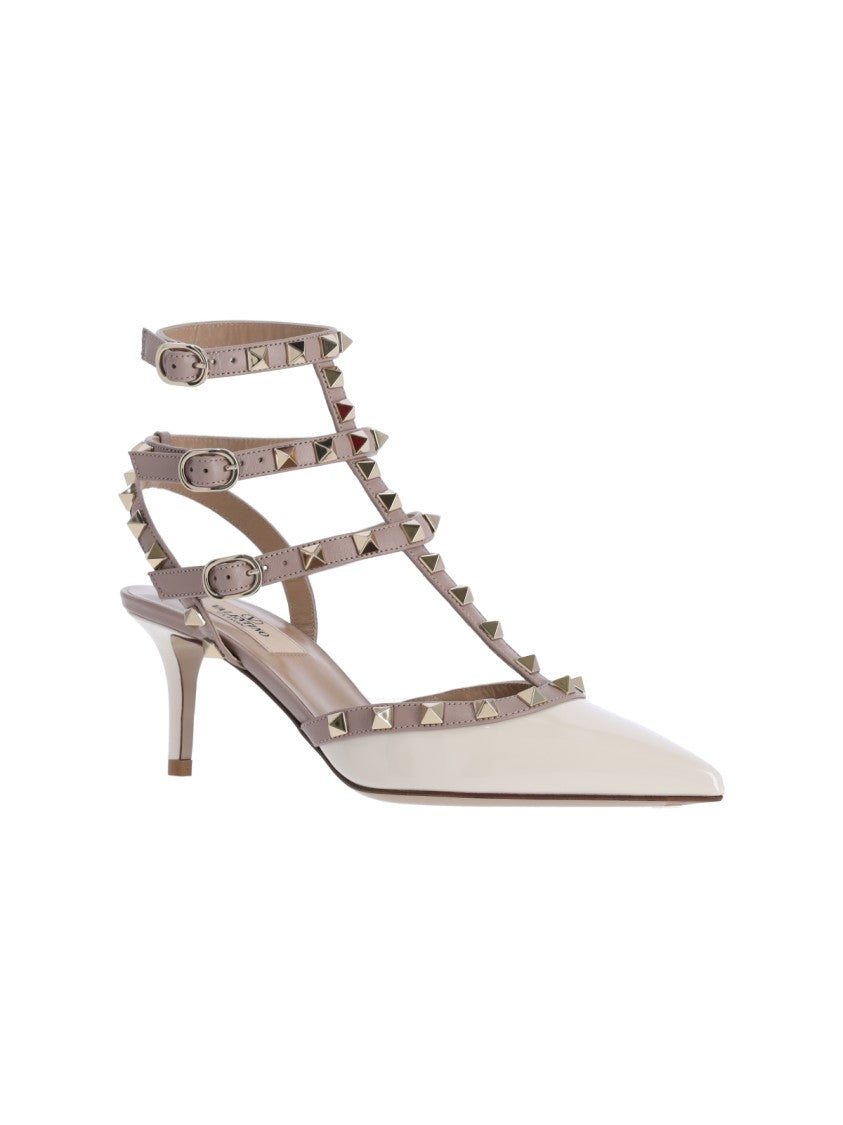 Valentino Garavani White Pointed-Toe Rockstud Leather Pumps