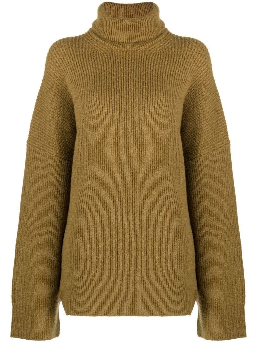 The Attico Chunky Knit Sweater With High Turtleneck And Ribbed Texture