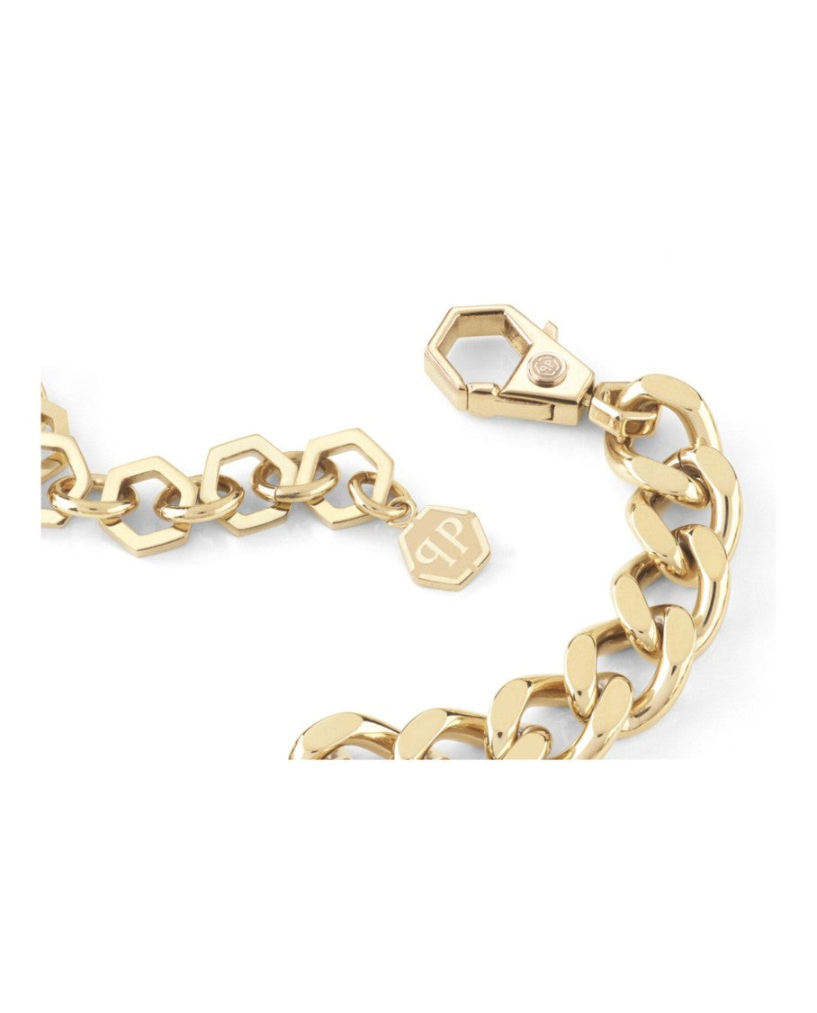 Philipp Plein Gold Chain Necklace With Crystals And Nameplate