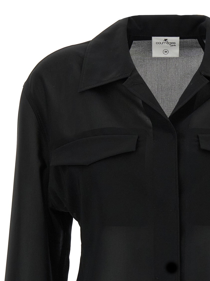 Courrèges Semi-Transparent Pocket Shirt With Modern Silhouette And Logo Embroidery