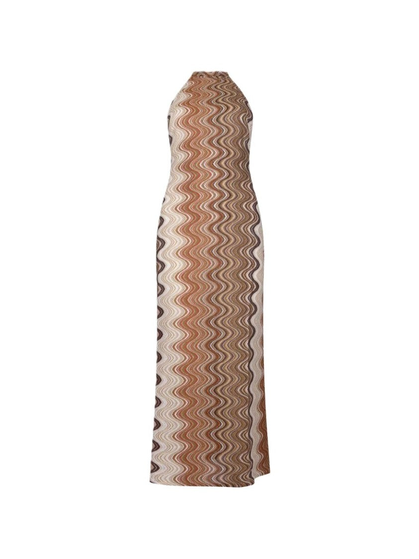 Mc2 Saint Barth Wavy Pattern Sleeveless Maxi Dress With High Neckline