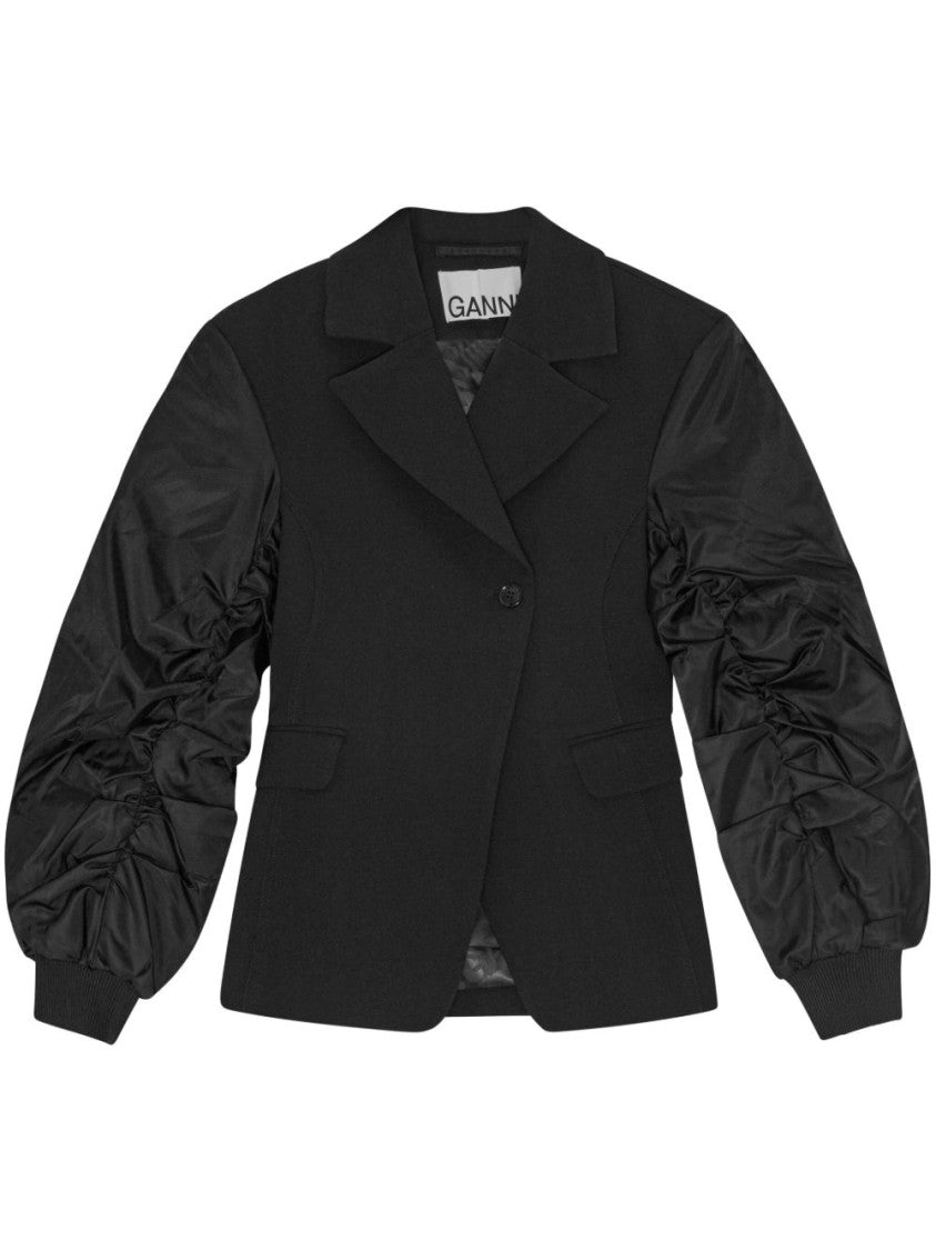 Ganni Tailored Black Jacket With Voluminous Sleeves
