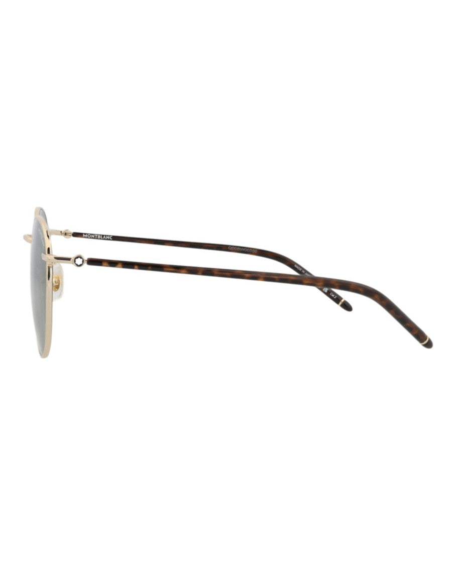 Montblanc Round Metal Sunglasses With Tortoiseshell Temples And Green Tint