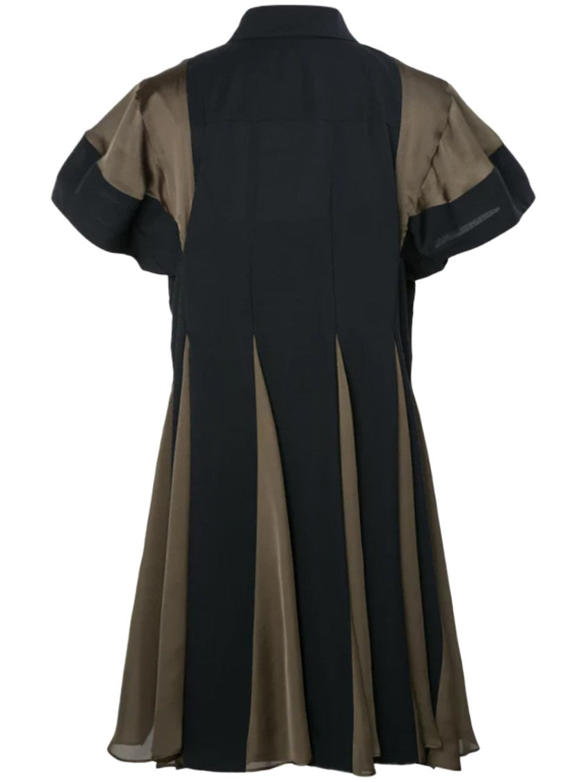 Sacai Structured Wool Suiting Dress With Sheer Panel Details