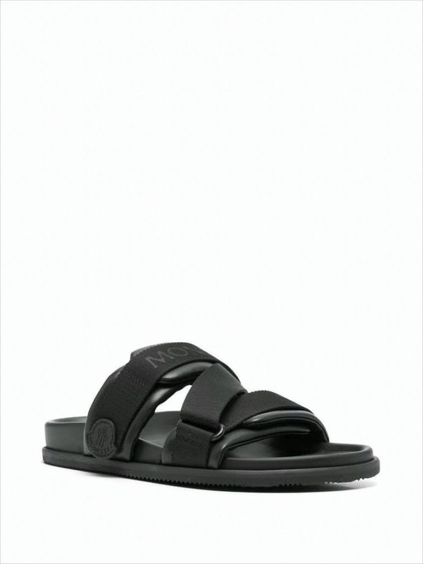 Moncler Sleek Black Nappa Leather Slide Sandals With Padded Straps